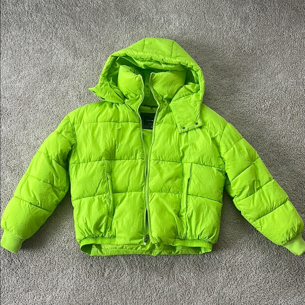 Lucky Brand Lime Green Puffer Jacket Cropped